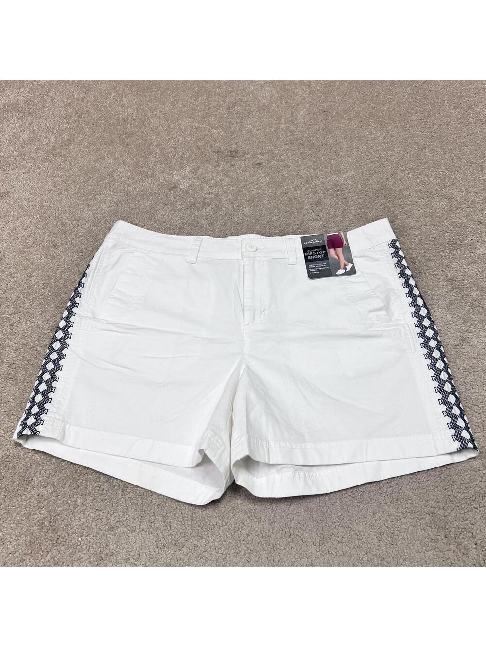 Eddie Bauer Juniper RipStop Short Embroidered White Blue Pockets Women’s 16 NWT